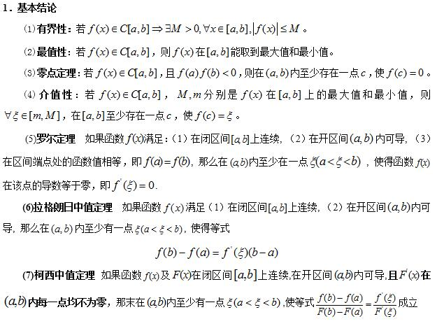 2018考研高数核心考点梳理之微积分中存在性问题的基本结论