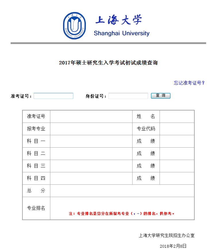 上海大学2018考研成绩查询时间通知