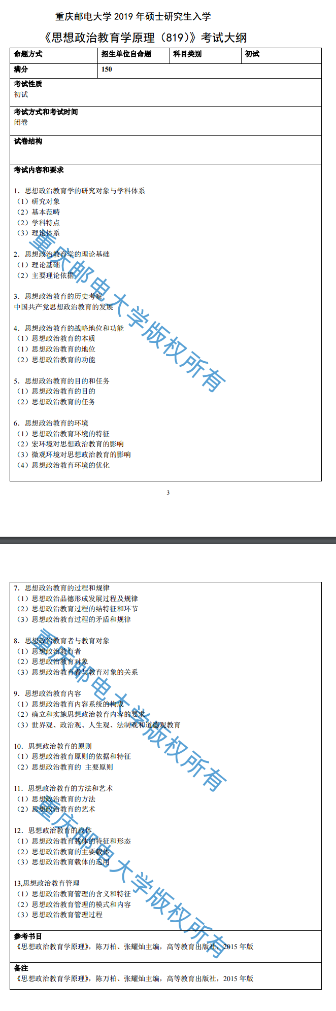 重庆邮电大学马克思主义学院2019考研大纲