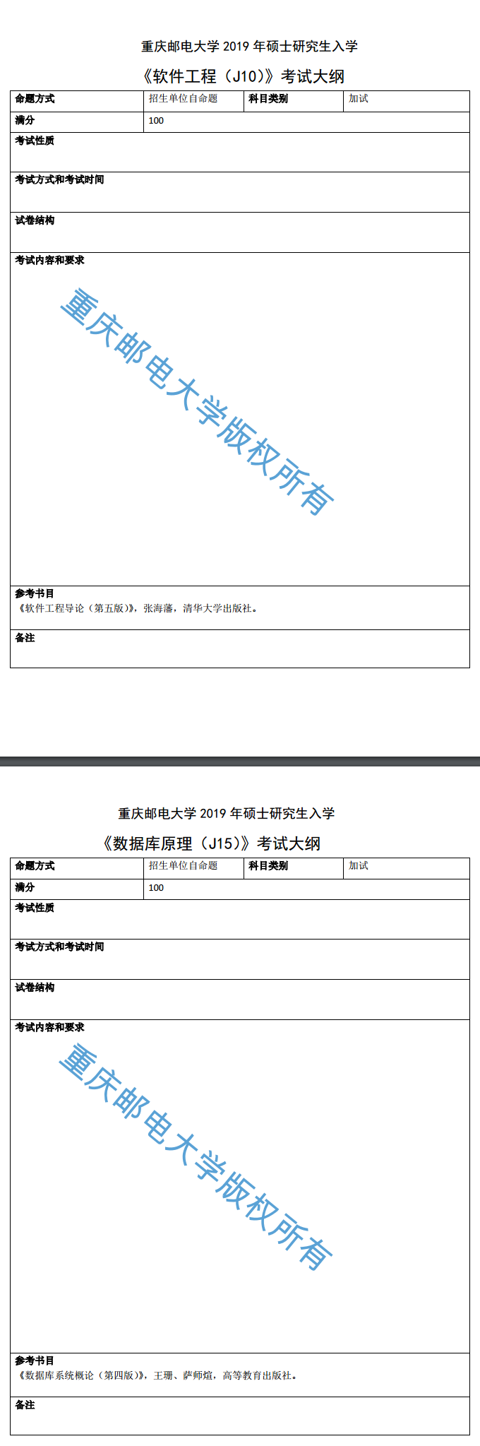 重庆邮电大学软件工程学院2019考研大纲