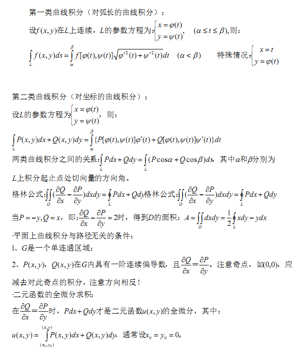 2021考研数学高数复习基础知识点：曲线积分