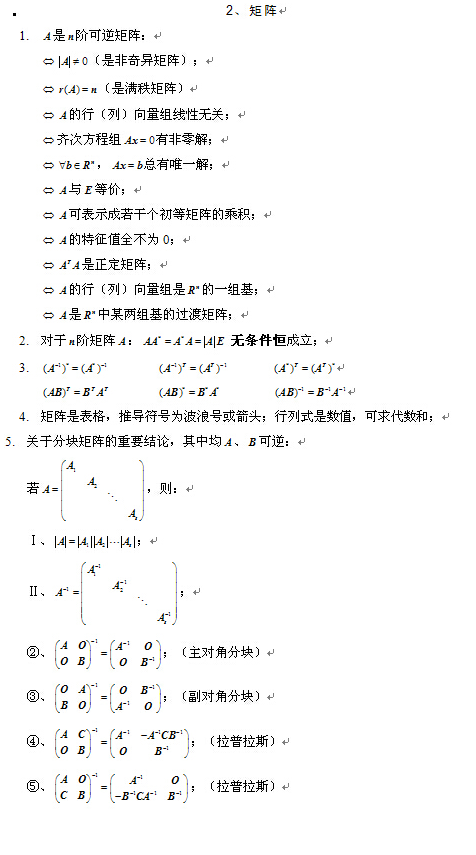 2021考研线性代数公式之矩阵