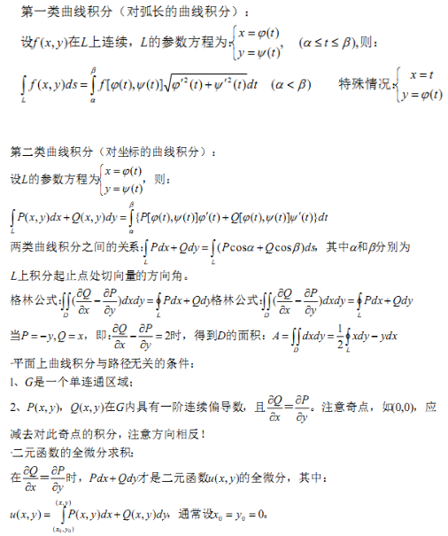 2021考研数学高数公式总结之曲线积分