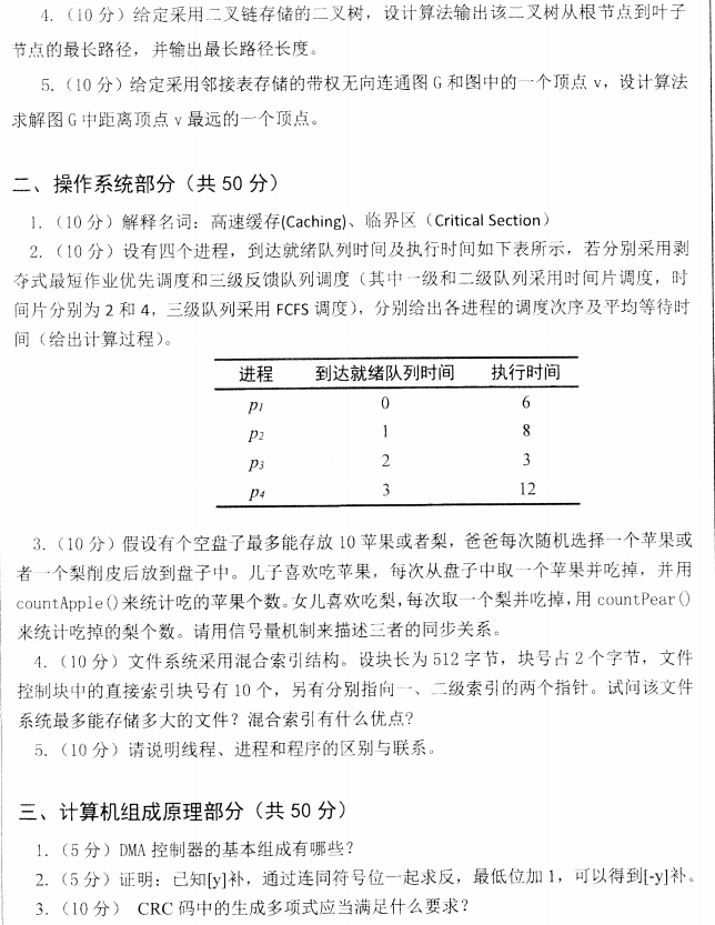 历年考研专业课真题:山东大学2014自科目(计算机基础)