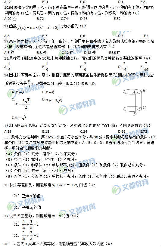 2018考研管理类联考综合能力真题答案及解析（完整版）