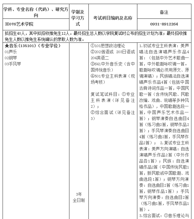 兰州大学艺术学院2019研究生招生目录