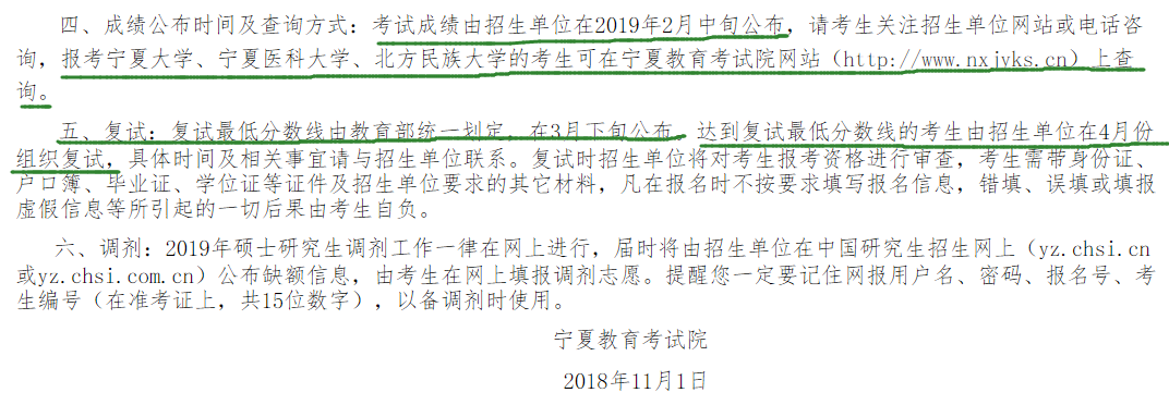 宁夏2019考研成绩查询时间