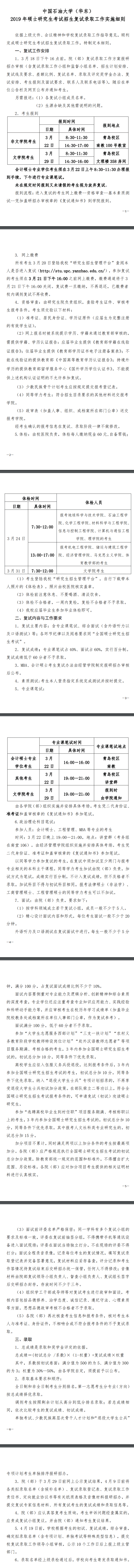 中国石油大学2019考研复试细则